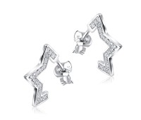 Star Half  Shaped With CZ Stone Silver Ear Stud STS-5487